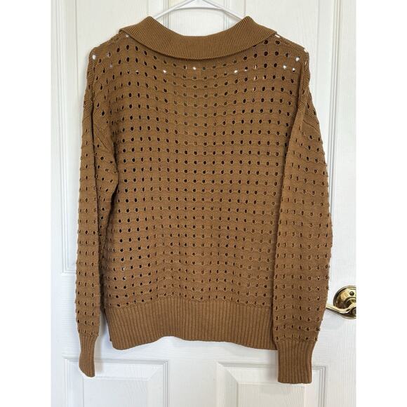 Joie Brown Open Knit Collared Sweater Size XS Preppy Minimalist Boho Modern - Picture 2 of 7